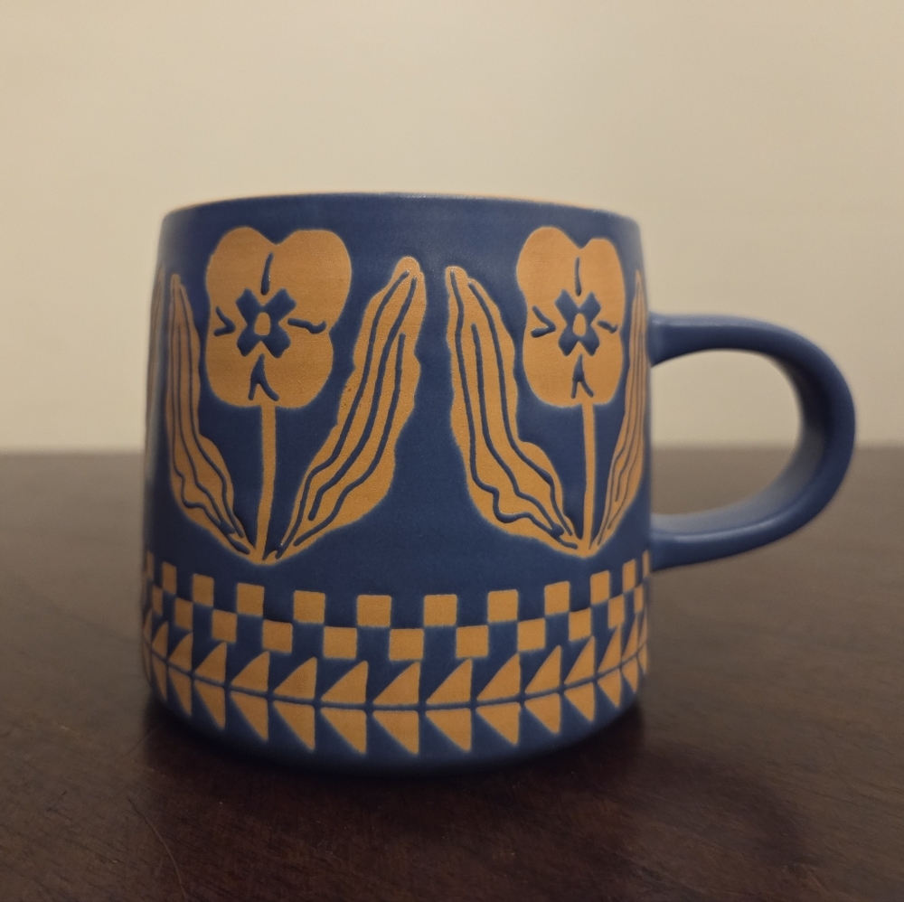 Blue Mug with Yellow Floral Design
